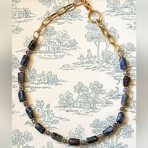 Natural Purple Tanzanite-Mined Beads In Paperclip Gold Plated Necklace